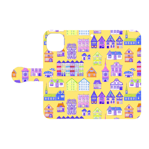 かわいいおうち(yellow)/iPhone手帳型ケース iPhone13 手帳型スマホケース