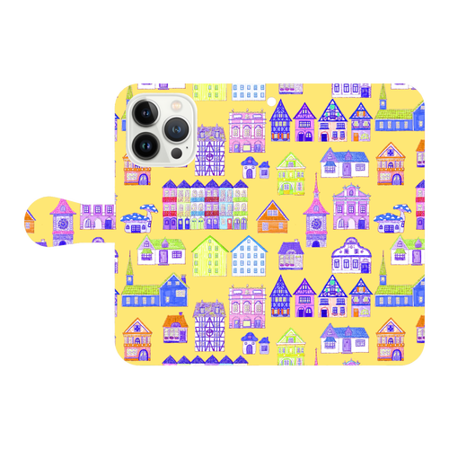 かわいいおうち(yellow)/iPhone手帳型ケース iPhone13 Pro 手帳型スマホケース