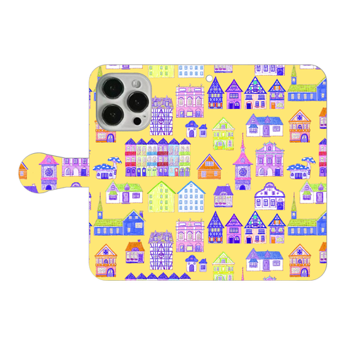 かわいいおうち(yellow)/iPhone手帳型ケース iPhone14 Pro 手帳型スマホケース