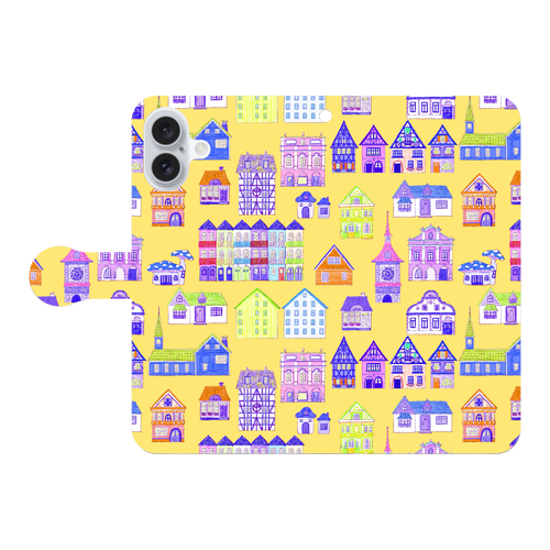 かわいいおうち(yellow)/iPhone手帳型ケース iPhone16 Plus 手帳型スマホケース