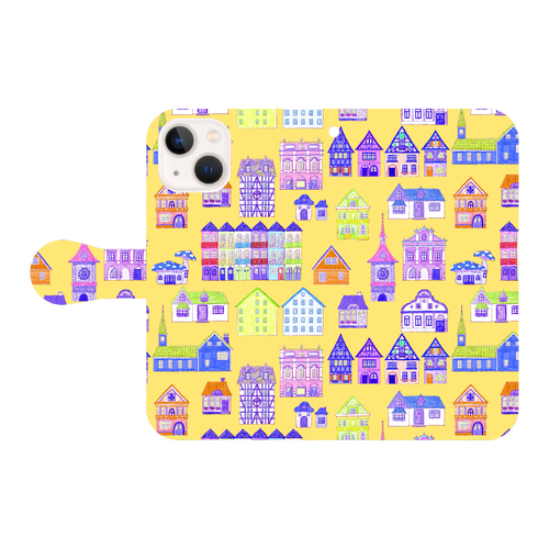 かわいいおうち(yellow)/iPhone手帳型ケース iPhone13 mini 手帳型スマホケース