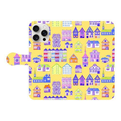かわいいおうち(yellow)/iPhone手帳型ケース iPhone16 Pro Max 手帳型スマホケース