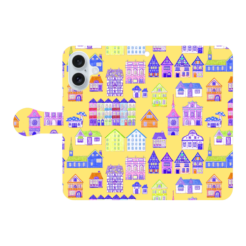 かわいいおうち(yellow)/iPhone手帳型ケース iPhone16 手帳型スマホケース