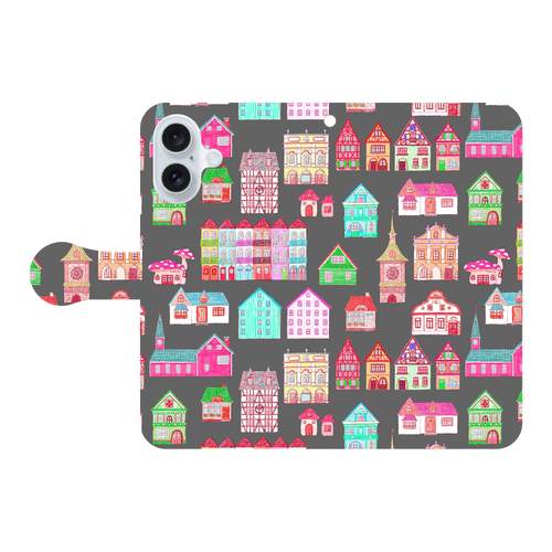 かわいいおうち(black)/iPhone手帳型ケース iPhone16 手帳型スマホケース