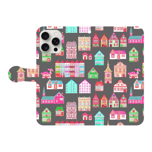 かわいいおうち(black)/iPhone手帳型ケース iPhone16 Pro Max 手帳型スマホケース