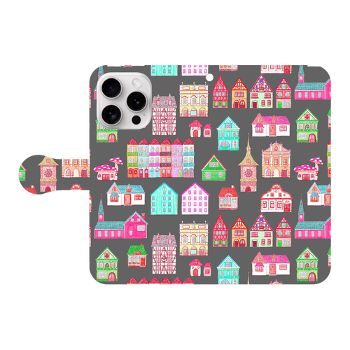 かわいいおうち(black)/iPhone手帳型ケース iPhone16 Pro 手帳型スマホケース