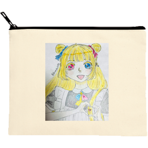 くもふじポーチ キャンバスポーチ（M）【白プリント有】