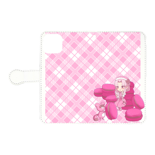 おさげちゃんとラズベリーマカロン iPhone11 手帳型スマホケース