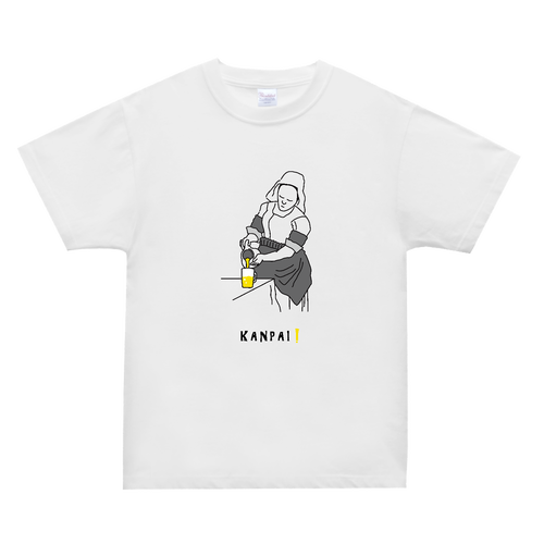牛乳を注ぐ女×BEER 黒線画 | スーパーヘビーＴシャツ スーパーヘビーＴシャツ
