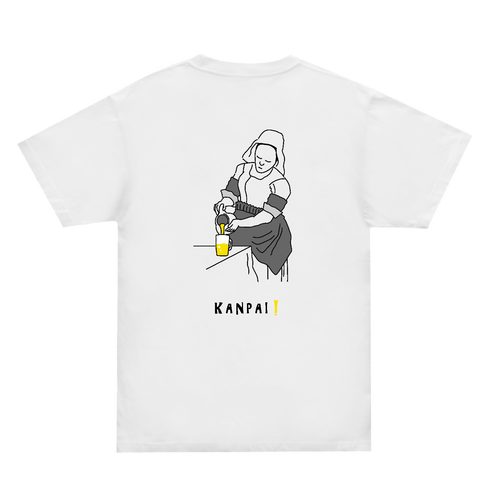 牛乳を注ぐ女×BEER 黒線画 バックプリント | スーパーヘビーＴシャツ スーパーヘビーＴシャツ
