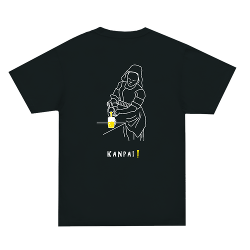 牛乳を注ぐ女×BEER 白線画 バックプリント | スーパーヘビーＴシャツ スーパーヘビーＴシャツ