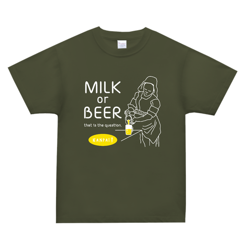 牛乳を注ぐ女×BEER 白メッセージ | スーパーヘビーＴシャツ スーパーヘビーＴシャツ