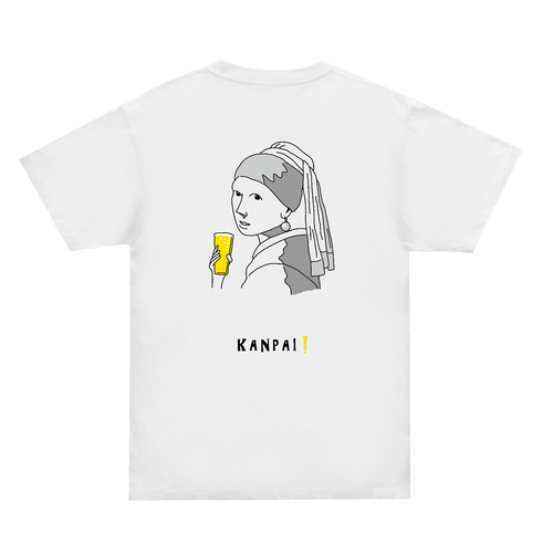真珠の耳飾りの少女×BEER 黒線画 バックプリント | スーパーヘビーＴシャツ スーパーヘビーＴシャツ
