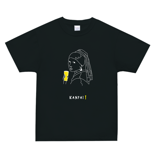真珠の耳飾りの少女×BEER 白線画 | スーパーヘビーＴシャツ スーパーヘビーＴシャツ