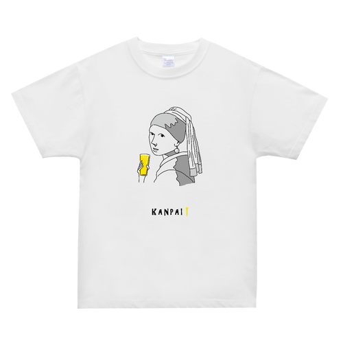 真珠の耳飾りの少女×BEER 黒線画 | スーパーヘビーＴシャツ スーパーヘビーＴシャツ