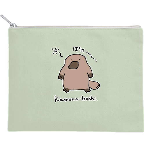 カモノハシぽけぽけ キャンバスフラットポーチ（M）【白プリント有】