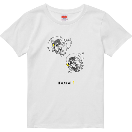 風神雷神×BEER 黒線画 | ハイクオリティーTシャツ（ガールズ） ハイクオリティーTシャツ（ガールズ）