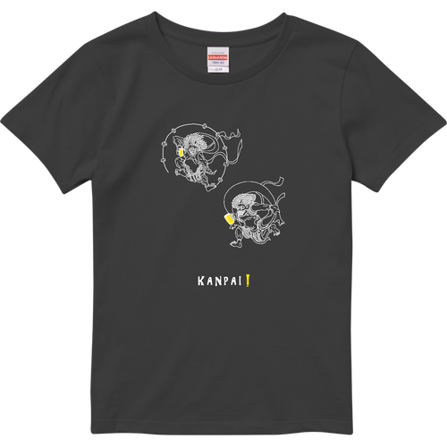 風神雷神×BEER 白線画 | ハイクオリティーTシャツ（ガールズ） ハイクオリティーTシャツ（ガールズ）