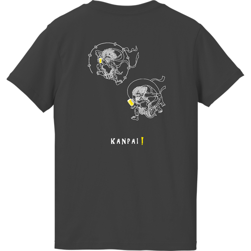 風神雷神×BEER 白線画 バックプリント | ハイクオリティーTシャツ（ガールズ） ハイクオリティーTシャツ（ガールズ）