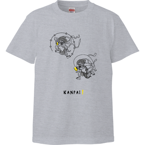 風神雷神×BEER 黒線画 | ハイクオリティーTシャツ ハイクオリティーTシャツ