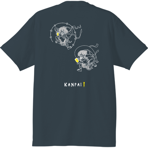 風神雷神×BEER 白線画 バックプリント | ハイクオリティーTシャツ ハイクオリティーTシャツ