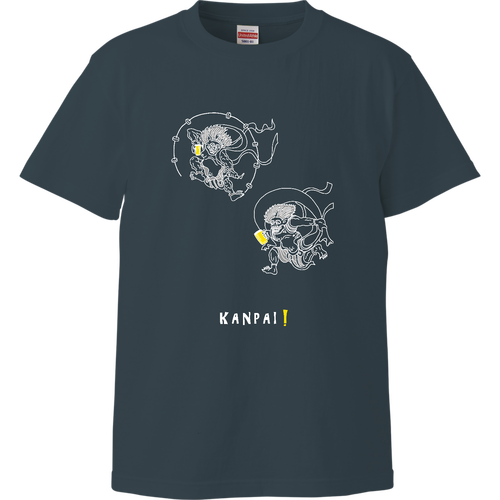 風神雷神×BEER 白線画 | ハイクオリティーTシャツ ハイクオリティーTシャツ