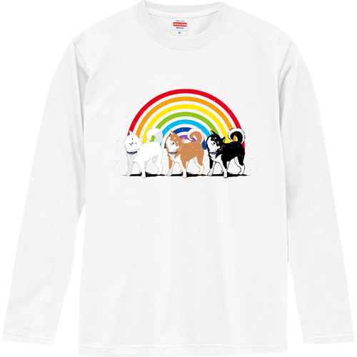 かわいい柴犬：３連柴ドリルと虹（長袖Tシャツ） ロングスリーブTシャツ