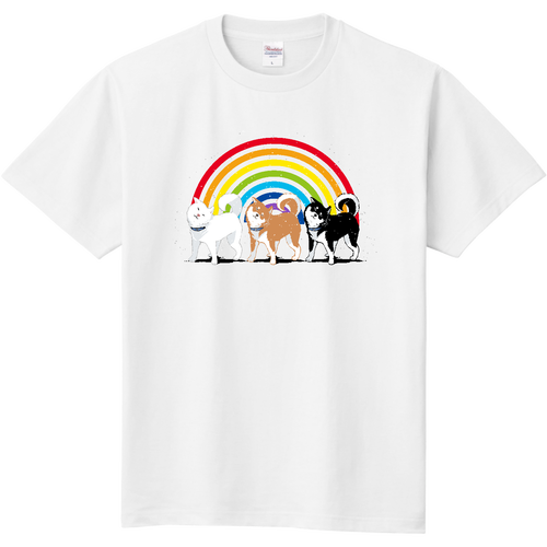 かわいい柴犬：3連柴ドリルと虹（半袖Tシャツ） 定番Ｔシャツ
