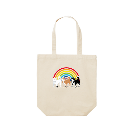 かわいい柴犬：３連柴ドリルと虹（トートバッグ） レギュラーキャンバストートバッグ(M) (フルカラー転写プリント)