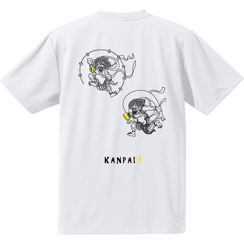 風神雷神×BEER 黒線画 バックプリント | ドライアスレチックTシャツ ドライアスレチックTシャツ