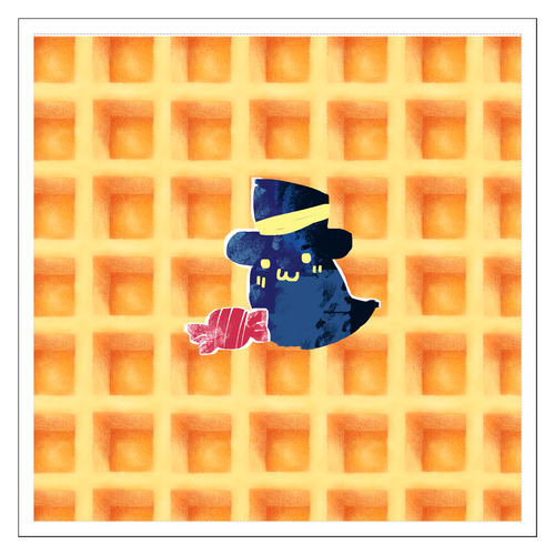 お菓子欲しがるお化けの１０月のシール 100mmホワイトステッカー・シール