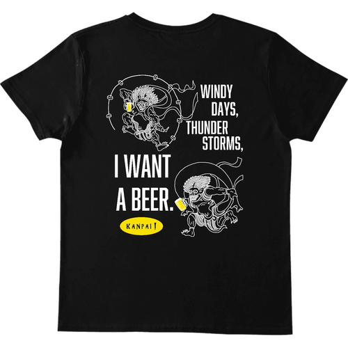 風神雷神×BEER 白メッセージ バックプリント | ヘビーウェイトTシャツ ヘビーウェイトTシャツ