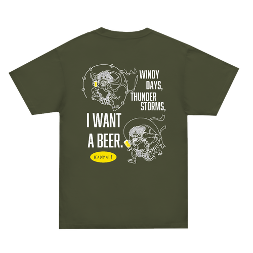 風神雷神×BEER 白メッセージ バックプリント | スーパーヘビーＴシャツ スーパーヘビーＴシャツ