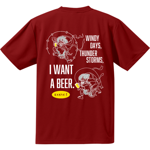 風神雷神×BEER 白メッセージ バックプリント | ドライアスレチックTシャツ ドライアスレチックTシャツ
