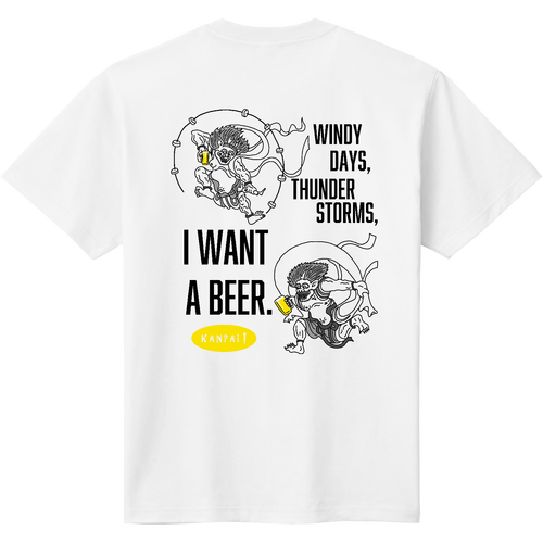 風神雷神×BEER 黒メッセージ バックプリント | 即日Ｔシャツ(TOMS-85) 即日Ｔシャツ(TOMS-85)