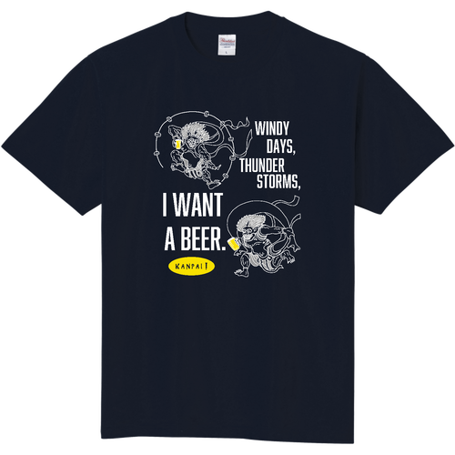 風神雷神×BEER 白メッセージ | 即日Ｔシャツ(TOMS-85) 即日Ｔシャツ(TOMS-85)