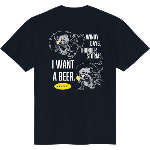 風神雷神×BEER 白メッセージ バックプリント | 即日Ｔシャツ(TOMS-85) 即日Ｔシャツ(TOMS-85)