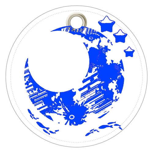 月夜を遊覧する水色の魚 レザーキーホルダー レザーキーホルダー（丸型）