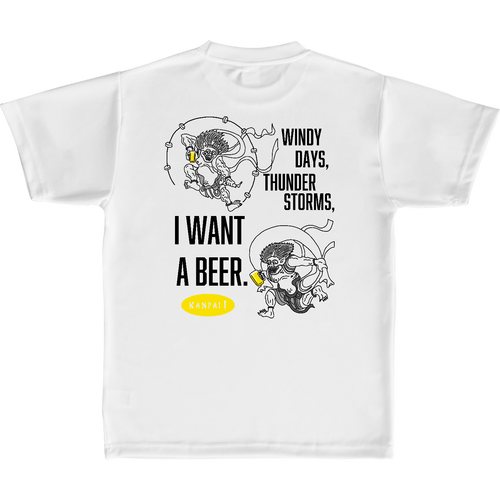 風神雷神×BEER 黒メッセージ バックプリント | 定番ドライライトＴシャツ 定番ドライライトＴシャツ