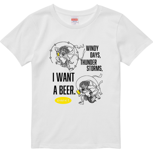 風神雷神×BEER 黒メッセージ | ハイクオリティーTシャツ（ガールズ） ハイクオリティーTシャツ（ガールズ）