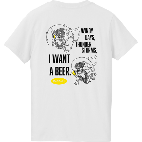 風神雷神×BEER 黒メッセージ バックプリント | ハイクオリティーTシャツ（ガールズ） ハイクオリティーTシャツ（ガールズ）