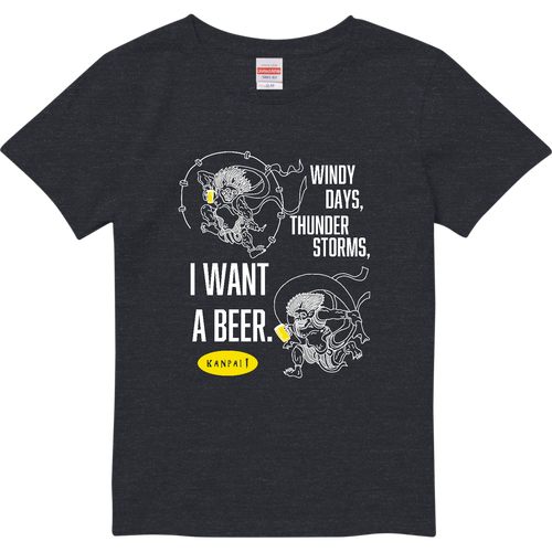 風神雷神×BEER 白メッセージ | ハイクオリティーTシャツ（ガールズ） ハイクオリティーTシャツ（ガールズ）