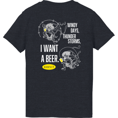 風神雷神×BEER 白メッセージ バックプリント | ハイクオリティーTシャツ（ガールズ） ハイクオリティーTシャツ（ガールズ）