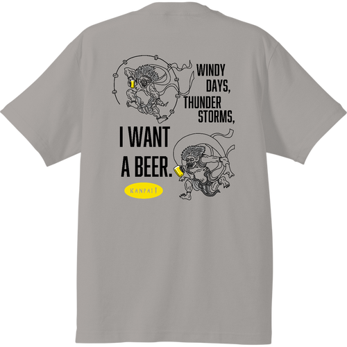 風神雷神×BEER 黒メッセージ バックプリント | ハイクオリティーTシャツ ハイクオリティーTシャツ