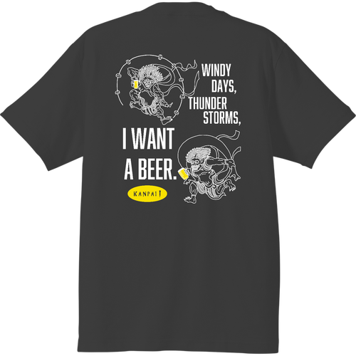 風神雷神×BEER 白メッセージ バックプリント | ハイクオリティーTシャツ ハイクオリティーTシャツ