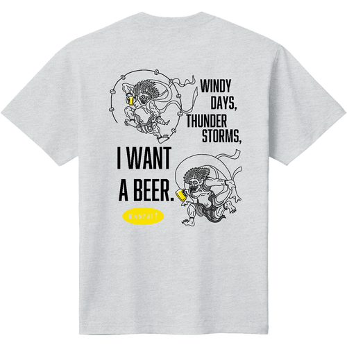 風神雷神×BEER 黒メッセージ バックプリント | 定番Ｔシャツ 定番Ｔシャツ