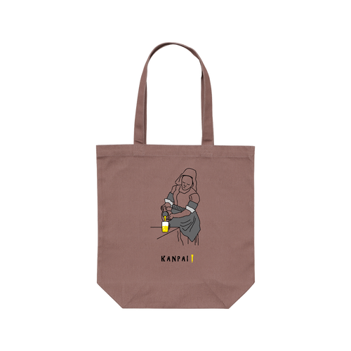 牛乳を注ぐ女×BEER 黒線画 | レギュラーキャンバストートバッグ(M) レギュラーキャンバストートバッグ(M) (フルカラー転写プリント)