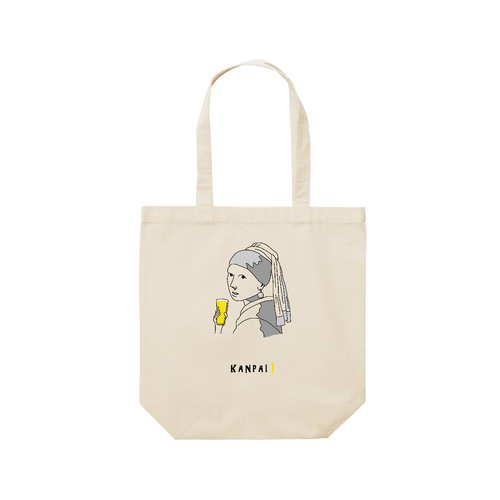 真珠の耳飾りの少女×BEER 黒線画 | レギュラーキャンバストートバッグ(M) レギュラーキャンバストートバッグ(M) (フルカラー転写プリント)
