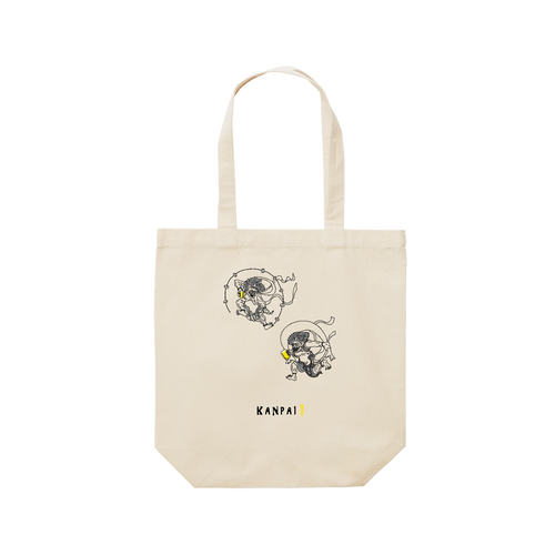風神雷神×BEER 黒線画 | レギュラーキャンバストートバッグ(M) レギュラーキャンバストートバッグ(M) (フルカラー転写プリント)