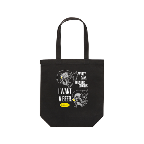風神雷神×BEER 白メッセージ | レギュラーキャンバストートバッグ(M) レギュラーキャンバストートバッグ(M) (フルカラー転写プリント)